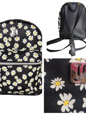 Justice Black Daisy Print Kids Backpack